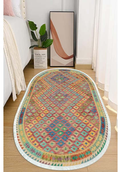 Dijital Baskılı Kaymaz Taban Yıkanabilir Oval Salon Halısı Mutfak Halısı ve Yolluk NHO-HT-652
