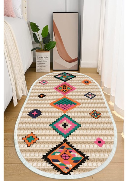 Dijital Baskılı Kaymaz Taban Yıkanabilir Oval Salon Halısı Mutfak Halısı ve Yolluk NHO-HK-143