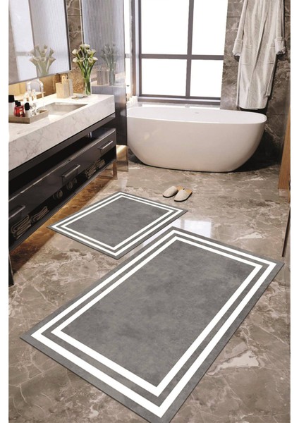 Dijital Baskılı Kaymaz Taban Yıkanabilir 2'li Banyo Paspası Halı Takımı NH-KLZT-HT-530