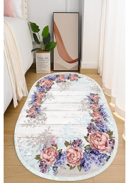Dijital Baskılı Kaymaz Taban Yıkanabilir Oval Salon Halısı Mutfak Halısı ve Yolluk NHO-HS-454