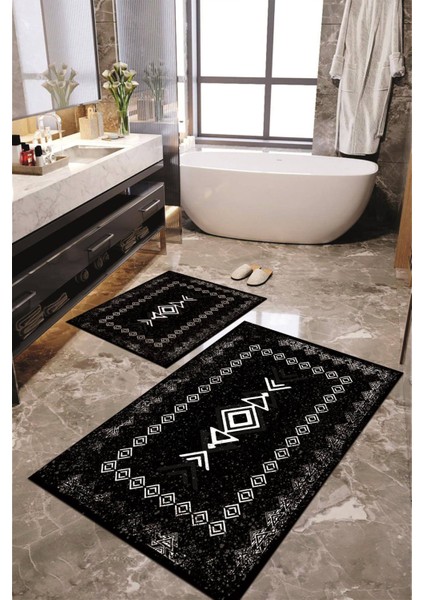 Dijital Baskılı Kaymaz Taban Yıkanabilir 2'li Banyo Paspası Halı Takımı NH-KLZT-SD-1045