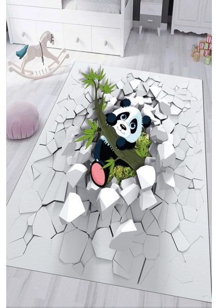 Dijital Baskılı Kaymaz Tabanlı Yıkanabilir Panda Desenli Çocuk Odası Halısı NHÇ-HP-713