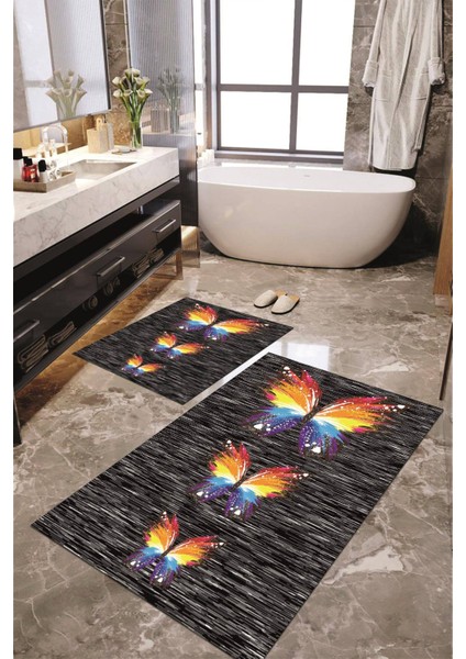 Dijital Baskılı Kaymaz Taban Yıkanabilir 2'li Banyo Paspası Halı Takımı NH-KLZT-HS-474
