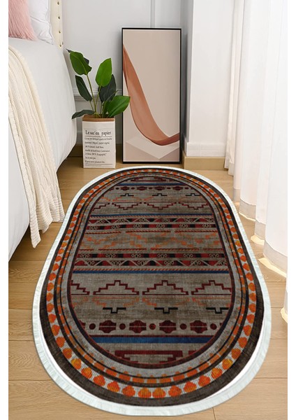 Dijital Baskılı Kaymaz Taban Yıkanabilir Oval Salon Halısı Mutfak Halısı ve Yolluk NHO-HT-978