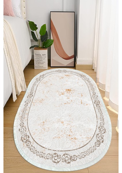 Dijital Baskılı Kaymaz Taban Yıkanabilir Oval Salon Halısı Mutfak Halısı ve Yolluk NHO-SD-311
