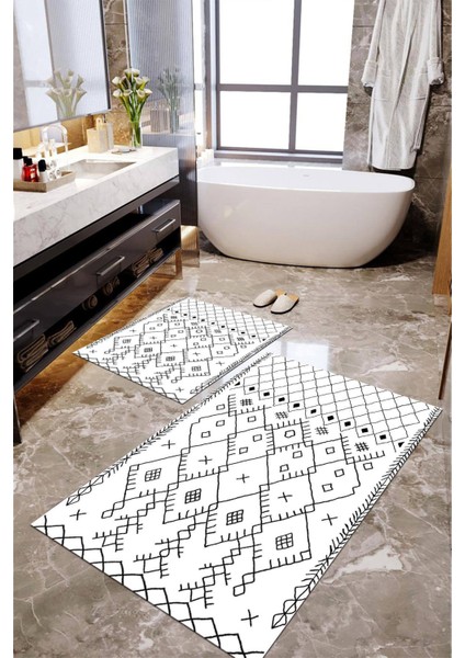 Dijital Baskılı Kaymaz Taban Yıkanabilir 2'li Banyo Paspası Halı Takımı NH-KLZT-SD-557