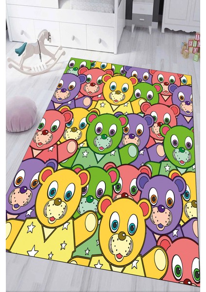 Dijital Baskılı Kaymaz Tabanlı Yıkanabilir Panda Desenli Çocuk Odası Halısı NHÇ-SD-176
