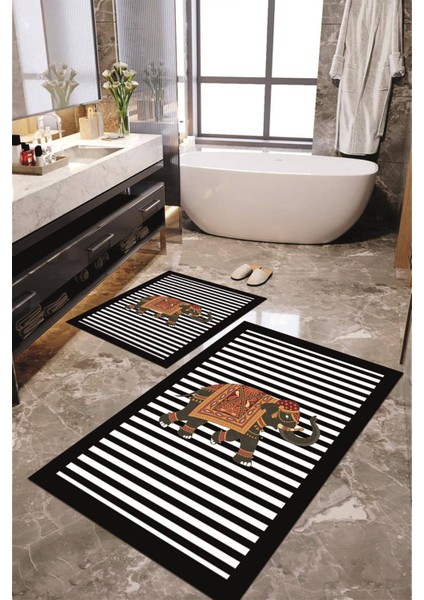 Dijital Baskılı Kaymaz Taban Yıkanabilir 2'li Banyo Paspası Halı Takımı NH-KLZT-HT-608