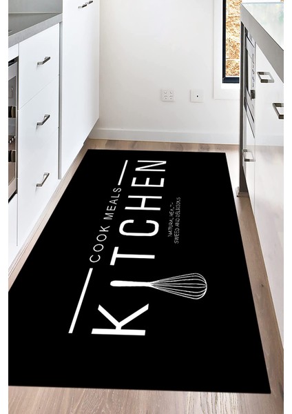 Dijital Baskılı Kaymaz Taban Yıkanabilir Kitchen Yazılı Mutfak Halısı NHM-SD-518