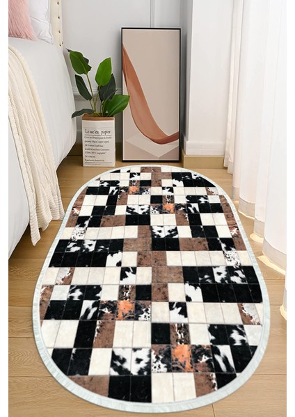 Dijital Baskılı Kaymaz Taban Yıkanabilir Oval Salon Halısı Mutfak Halısı ve Yolluk NHO-HT-1030