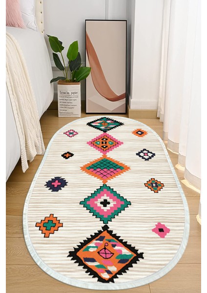 Dijital Baskılı Kaymaz Taban Yıkanabilir Oval Salon Halısı Mutfak Halısı ve Yolluk NHO-HK-142