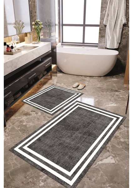 Dijital Baskılı Kaymaz Taban Yıkanabilir 2'li Banyo Paspası Halı Takımı NH-KLZT-HT-575