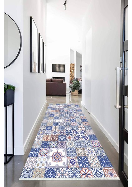 Dijital Baskılı Kaymaz Taban Yıkanabilir Renkli Koridor Halısı Yolluk NHU-HS-301