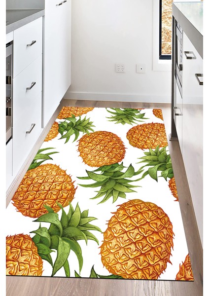 Dijital Baskılı Kaymaz Taban Yıkanabilir Ananas Baskılı Mutfak Halısı NHM-HM-599