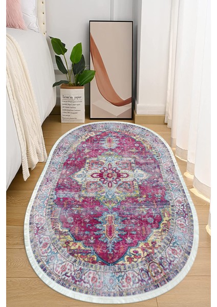 Dijital Baskılı Kaymaz Taban Yıkanabilir Oval Salon Halısı Mutfak Halısı ve Yolluk NHO-HT-752