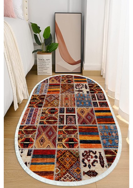 Dijital Baskılı Kaymaz Taban Yıkanabilir Oval Salon Halısı Mutfak Halısı ve Yolluk NHO-HT-1518