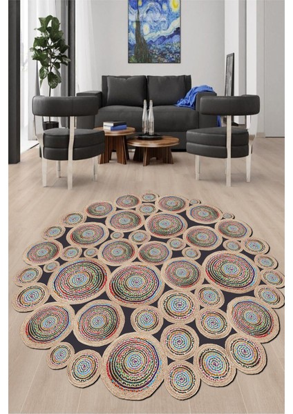 Dijital Baskılı Kaymaz Taban Yıkanabilir Yuvarlak Lazer Kesim Salon Halısı NH-LZR-SD-105