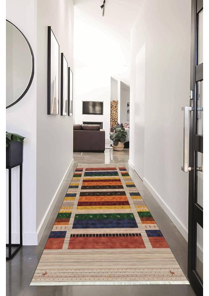 Dijital Baskılı Kaymaz Taban Yıkanabilir Modern Desenli Koridor Halısı Yolluk NHU-HS-515