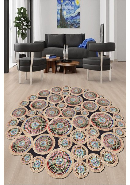 Dijital Baskılı Kaymaz Taban Yıkanabilir Yuvarlak Lazer Kesim Salon Halısı NH-LZR-HT-1605