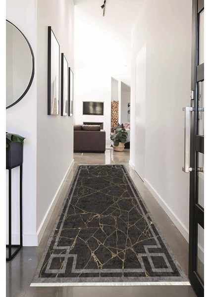 Dijital Baskılı Kaymaz Taban Yıkanabilir Modern Desenli Koridor Halısı Yolluk NHU-HT-366