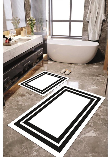 Dijital Baskılı Kaymaz Taban Yıkanabilir 2'li Banyo Paspası Halı Takımı NH-KLZT-HS-552