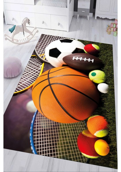 Dijital Baskılı Kaymaz Tabanlı Yıkanabilir Basketbol Toplu Çocuk Odası Halısı NHÇ-HP-778