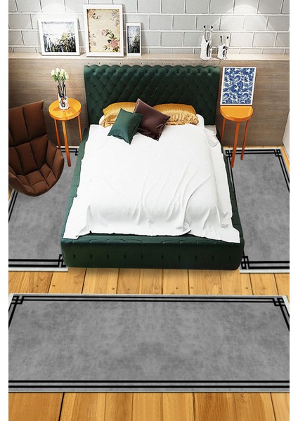 Dijital Baskılı Kaymaz Taban Yıkanabilir Mermer Desenli 3'lü Yatak Odası Takım Halısı NHYO-HT-431