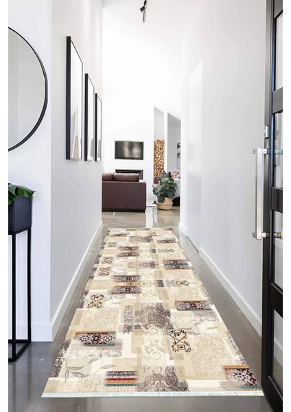 Dijital Baskılı Kaymaz Taban Yıkanabilir Modern Desenli Koridor Halısı Yolluk NHU-HT-951