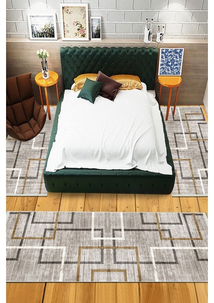 Dijital Baskılı Kaymaz Taban Yıkanabilir 3'lü Yatak Odası Takım Halısı NHYO-HT-673