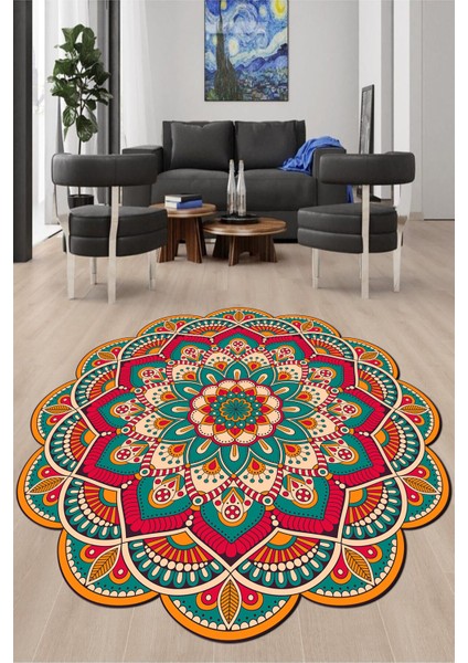 Dijital Baskılı Kaymaz Taban Yıkanabilir Yuvarlak Lazer Kesim Salon Halısı NH-LZR-HT-1610