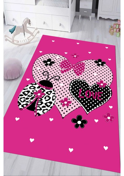Dijital Baskılı Kaymaz Tabanlı Yıkanabilir Kelebekli Çocuk Odası Halısı NHÇ-HT-1171
