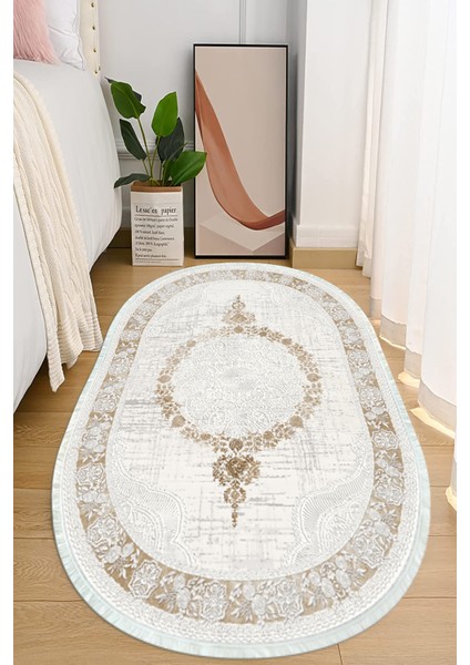 Dijital Baskılı Kaymaz Taban Yıkanabilir Oval Salon Halısı Mutfak Halısı ve Yolluk NHO-HT-503