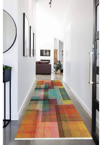 Dijital Baskılı Kaymaz Taban Yıkanabilir Modern Desenli Koridor Halısı Yolluk NHU-HS-231