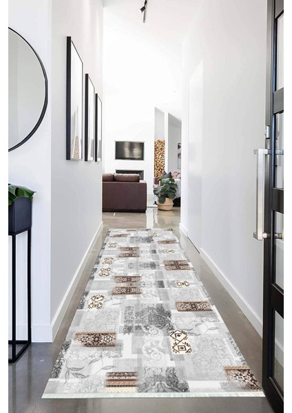 Dijital Baskılı Kaymaz Taban Yıkanabilir Modern Desenli Koridor Halısı Yolluk NHU-HT-952
