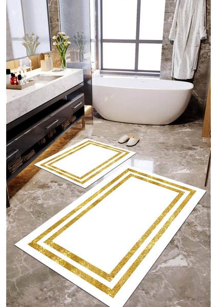 Dijital Baskılı Kaymaz Taban Yıkanabilir 2'li Banyo Paspası Halı Takımı NH-KLZT-HT-1266