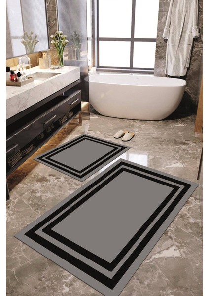 Dijital Baskılı Kaymaz Taban Yıkanabilir 2'li Banyo Paspası Halı Takımı NH-KLZT-HS-388