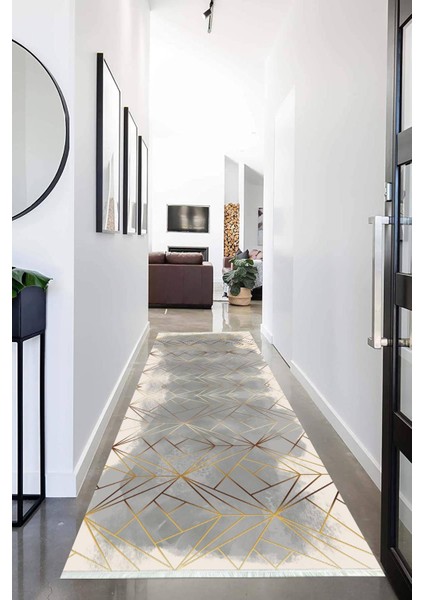 Dijital Baskılı Kaymaz Taban Yıkanabilir Modern Desenli Koridor Halısı Yolluk NHU-HT-1382