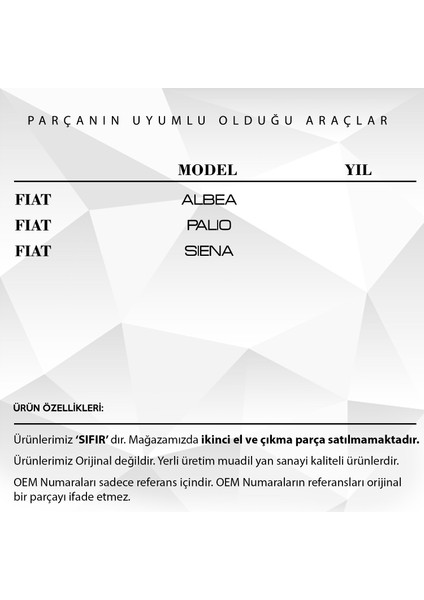 DNC Auto Part Fiat Palio, Siena, Albea Için Güneşlik Ayağı - Koyu Renk -