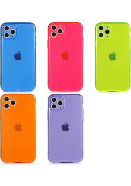 Apple iPhone 11 Pro Kapak Kamera Korumalı Neon Renkli Silikon Kılıf - Neon Mavi