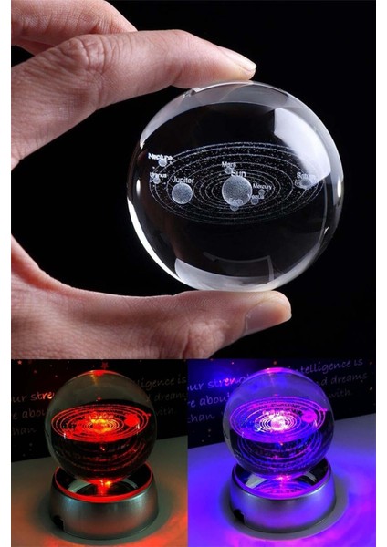 Işıklı Cam Küre Güneş Sistemi Saat Pilli