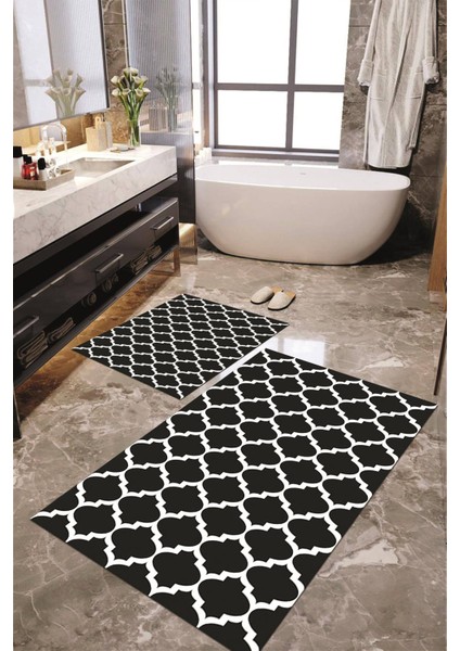 Dijital Baskılı Kaymaz Taban Yıkanabilir 2'li Banyo Paspası Halı Takımı NH-KLZT-HS-178