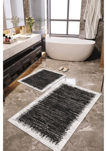 Dijital Baskılı Kaymaz Taban Yıkanabilir 2'li Banyo Paspası Halı Takımı NH-KLZT-HS-384