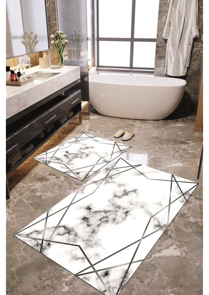 Dijital Baskılı Kaymaz Taban Yıkanabilir 2'li Banyo Paspası Halı Takımı NH-KLZT-HT-327