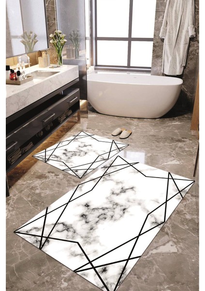 Dijital Baskılı Kaymaz Taban Yıkanabilir 2'li Banyo Paspası Halı Takımı NH-KLZT-HT-329