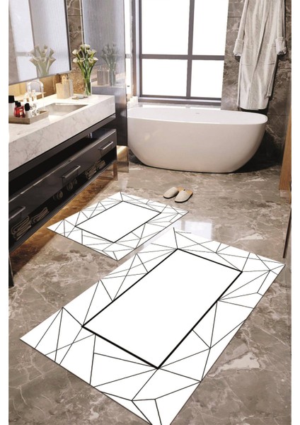 Dijital Baskılı Kaymaz Taban Yıkanabilir 2'li Banyo Paspası Halı Takımı NH-KLZT-HT-429