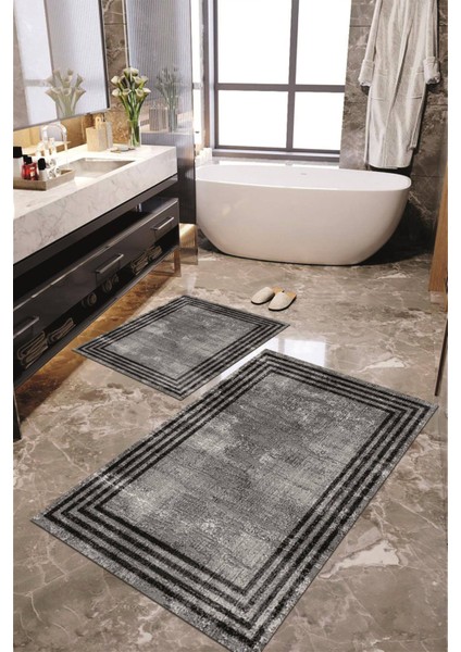 Dijital Baskılı Kaymaz Taban Yıkanabilir 2'li Banyo Paspası Halı Takımı NH-KLZT-HT-486