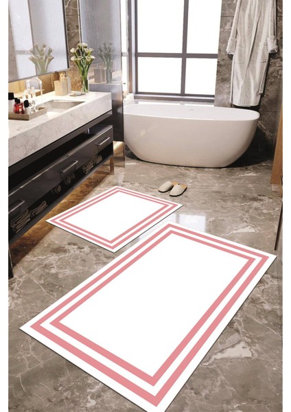 Dijital Baskılı Kaymaz Taban Yıkanabilir 2'li Banyo Paspası Halı Takımı NH-KLZT-HT-526