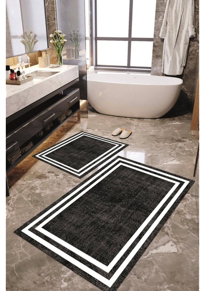 Dijital Baskılı Kaymaz Taban Yıkanabilir 2'li Banyo Paspası Halı Takımı NH-KLZT-HT-574