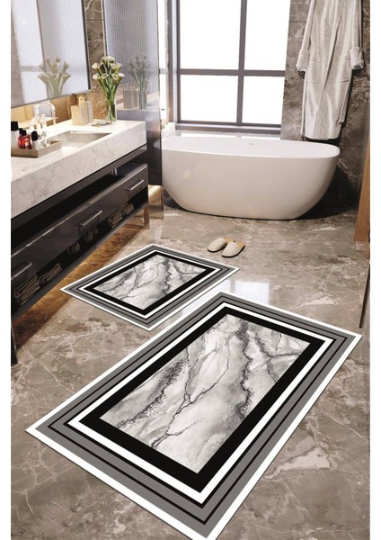Dijital Baskılı Kaymaz Taban Yıkanabilir 2'li Banyo Paspası Halı Takımı NH-KLZT-HY-965