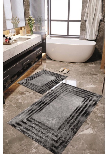 Dijital Baskılı Kaymaz Taban Yıkanabilir 2'li Banyo Paspası Halı Takımı NH-KLZT-SD-236